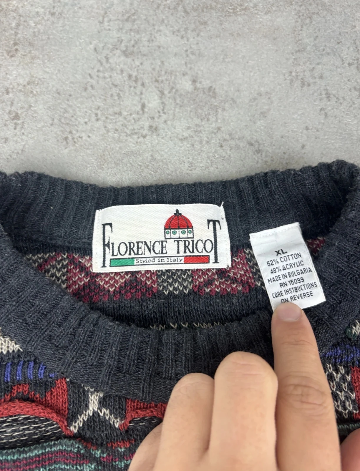 Coogi Style Florence Sweater Round Neck Textured Geometric Pattern Multicolor Vintage | Size XL – photo 6